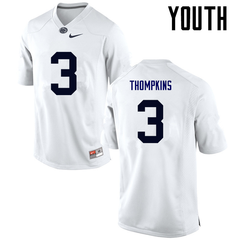NCAA Nike Youth Penn State Nittany Lions DeAndre Thompkins #3 College Football Authentic White Stitched Jersey NTJ5598RR